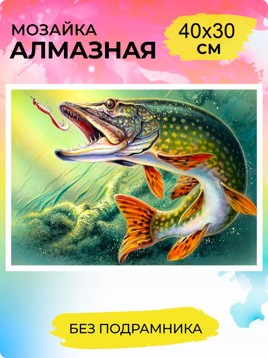 Алмазная мозаика 40x30 Рыба на крючке Алмазная фея купить по цене 503 ₽ в  интернет-магазине Wildberries | 106298586