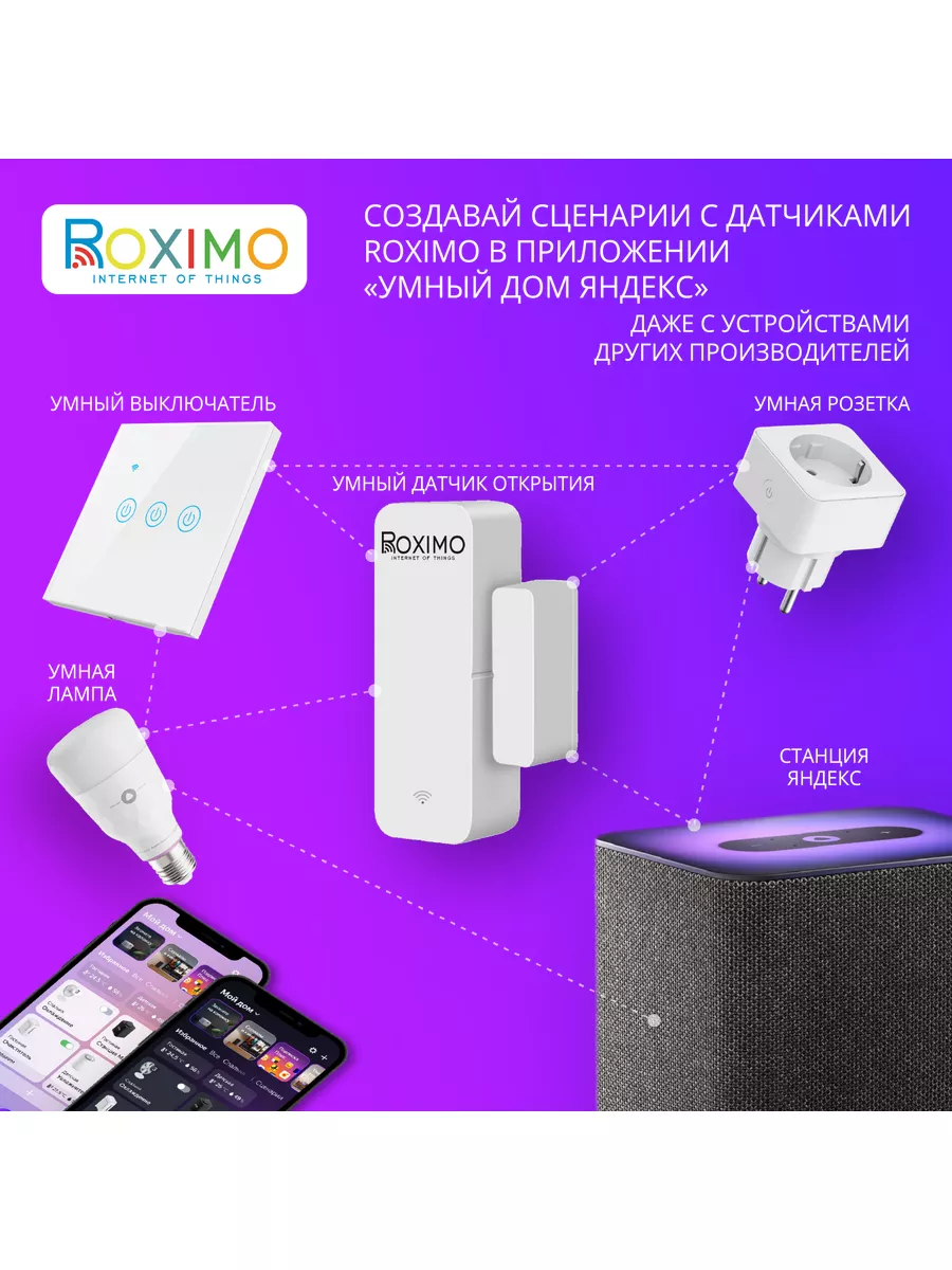 Умный WiFi датчик открытия дверей и окон SWD06 c Алисой Roximo купить по  цене 995 ₽ в интернет-магазине Wildberries | 106696068