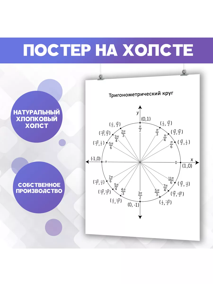 Постер Тригонометрический круг Математика для школы 50х70 см PosterNak  купить по цене 1 014 ₽ в интернет-магазине Wildberries | 106717488