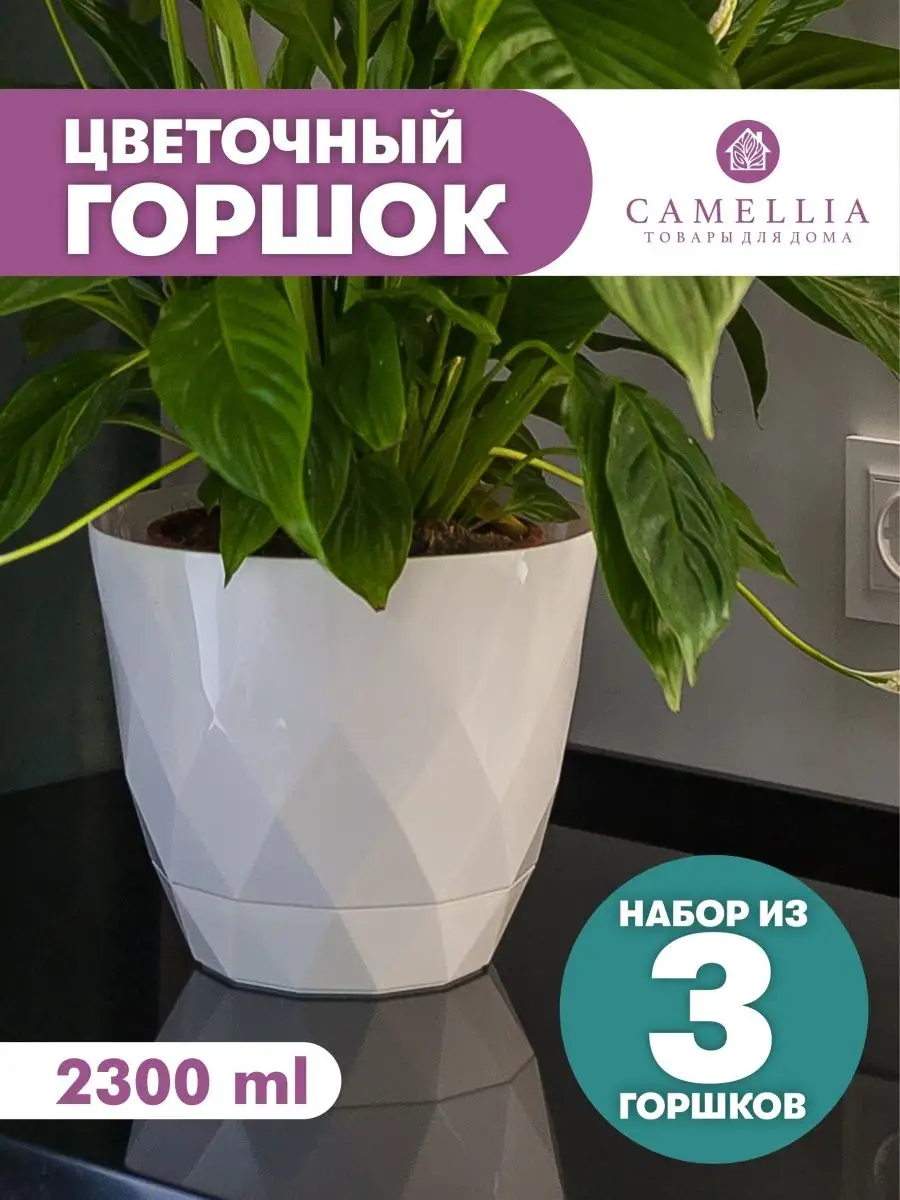 Горшок для цветов с автополивом большой белый кашпо набор Camellia товары  для дома купить по цене 453 ₽ в интернет-магазине Wildberries | 110118564