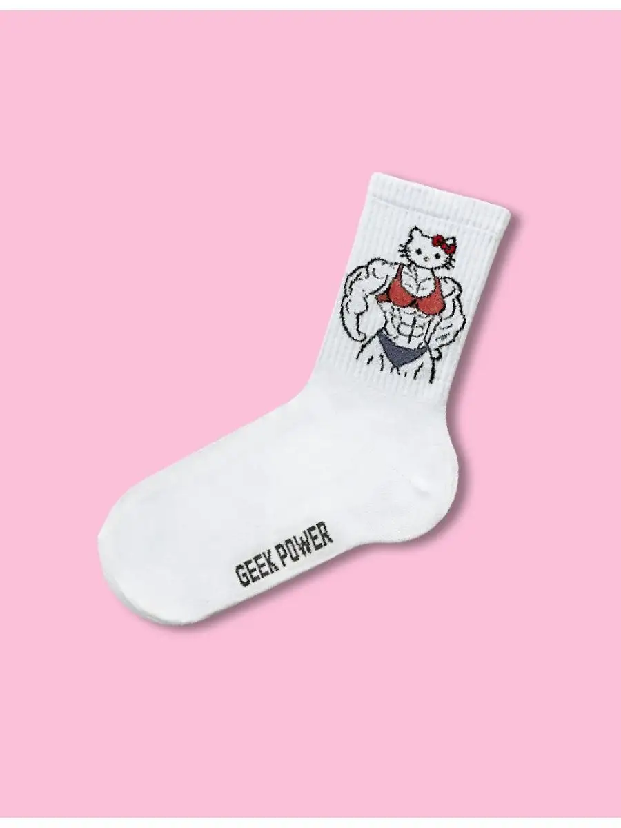 Носки с принтом Накаченная Hello Kitty Сила и Стиль в одном GEEK POWER  SOCKS купить по цене 300 ₽ в интернет-магазине Wildberries | 110392584